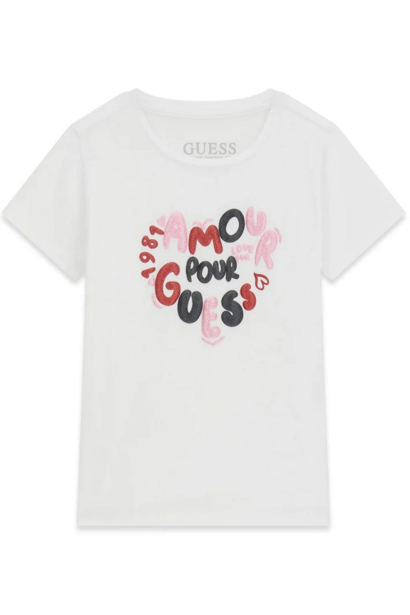 T-shirt da neonata e bambina con maxi stampa loggata con cuore stilizzato a contrasto sul davanti K6RI02K6YW4
