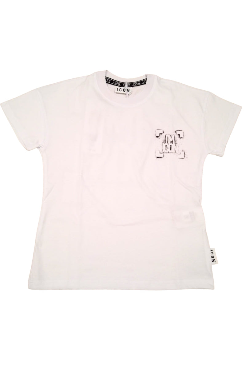 T-shirt girocollo da ragazzo con maxi stampa vernice spray "I'M ICON" sul retro IBKS001211