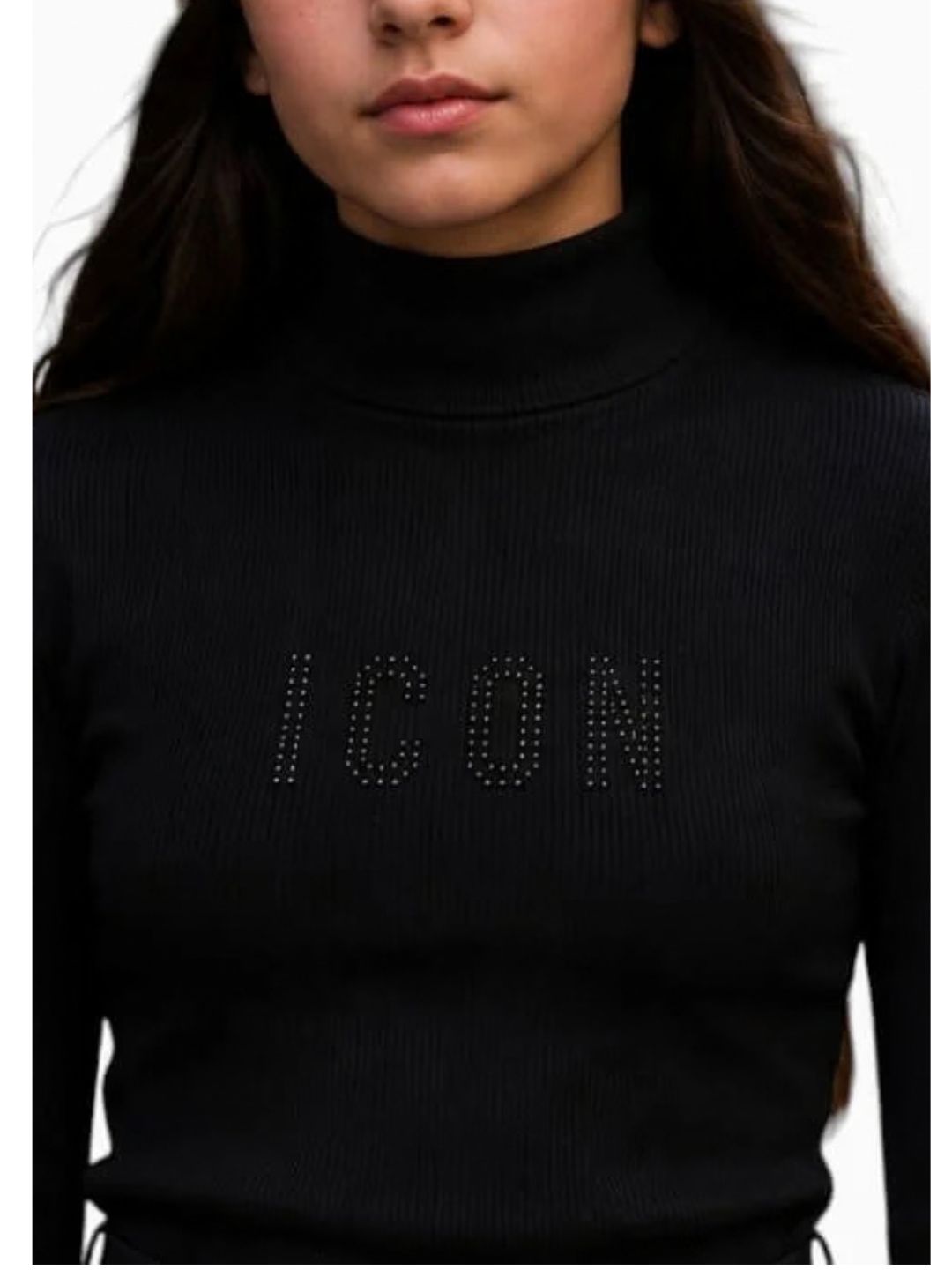 Maglia lupetto da ragazza con logo frontale e polsini con piume IGKL001509