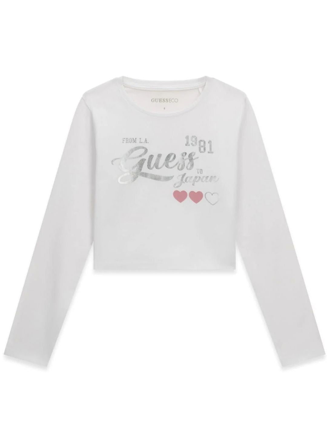 Maglia cropped da ragazza con maxi stampa loggata in lurex sul davanti J6YI35K3774