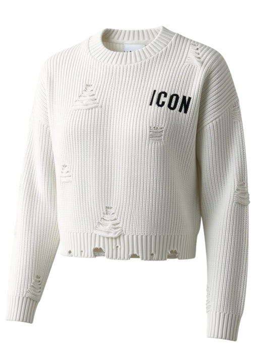 Maglione cropped da ragazza con lavorazione con rotture decorative IGSM001519