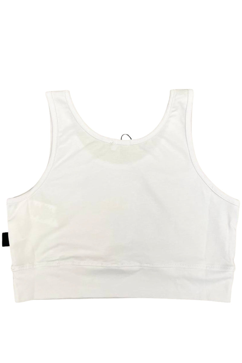 Top da ragazza in cotone elasticizzato con logo lettering stampato a contrasto colore sul davanti C1GJQG544J336