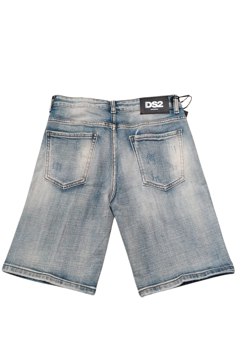 Bermuda da ragazzo in denim chiaro con logo stampato sul fondo SS26K93