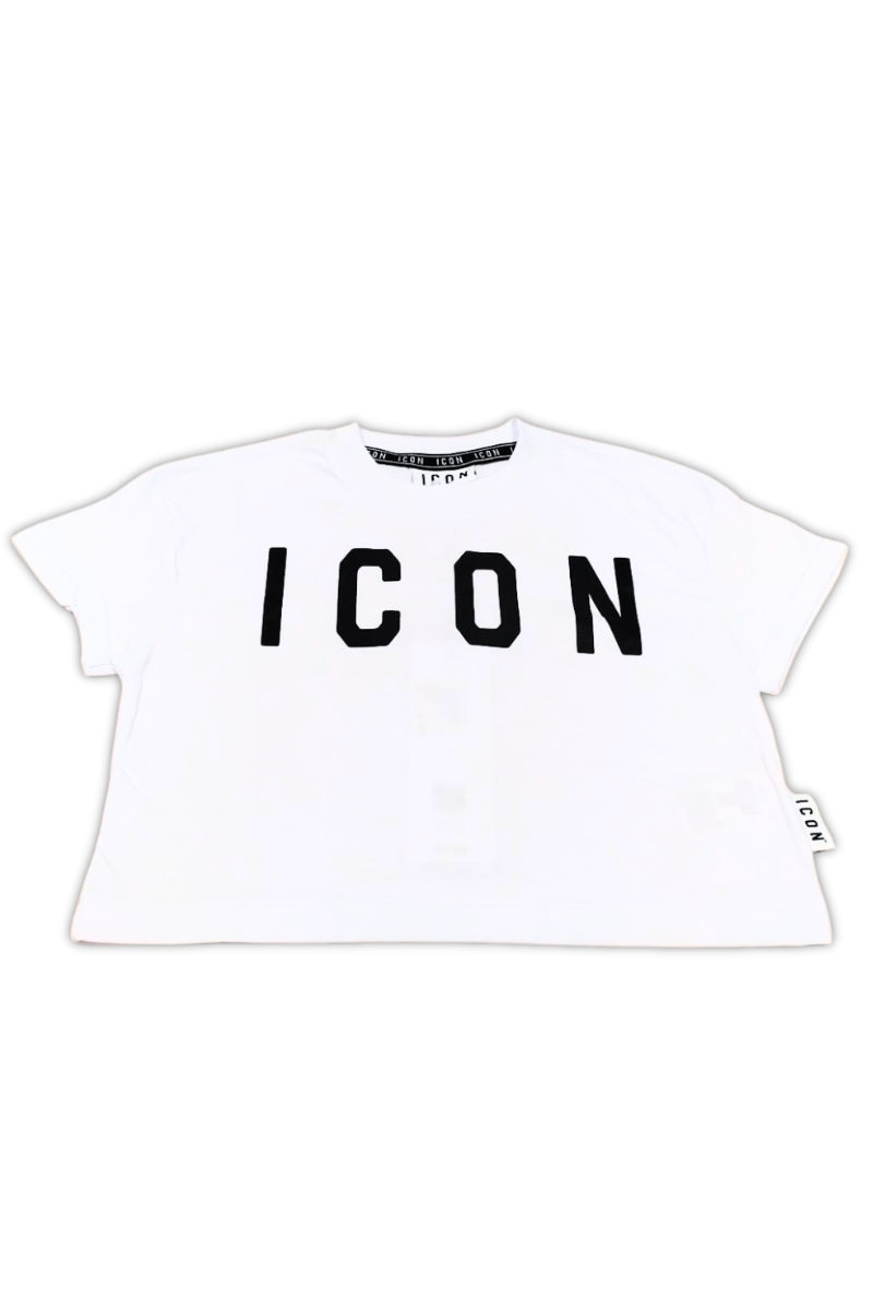T-shirt cropped da ragazza con maxi logo lettering frontale IGKS001152