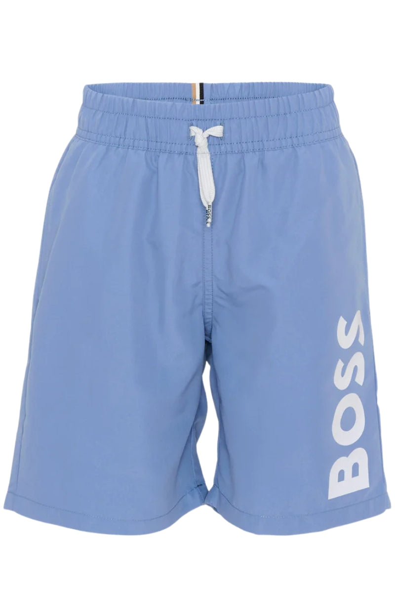 Costume da bagno da bambino e ragazzo modello boxer con logo lettering a contrasto J53171/881