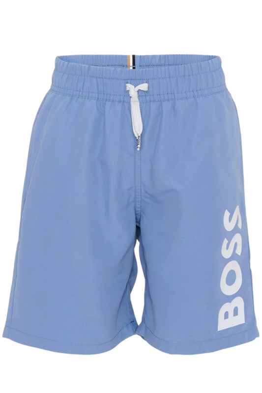 Costume da bagno da bambino e ragazzo modello boxer con logo lettering a contrasto J53171/881