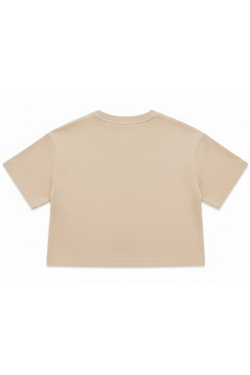 T-shirt cropped da ragazza con maxi logo monogram stampato a contrasto colore sul davanti SS26K507