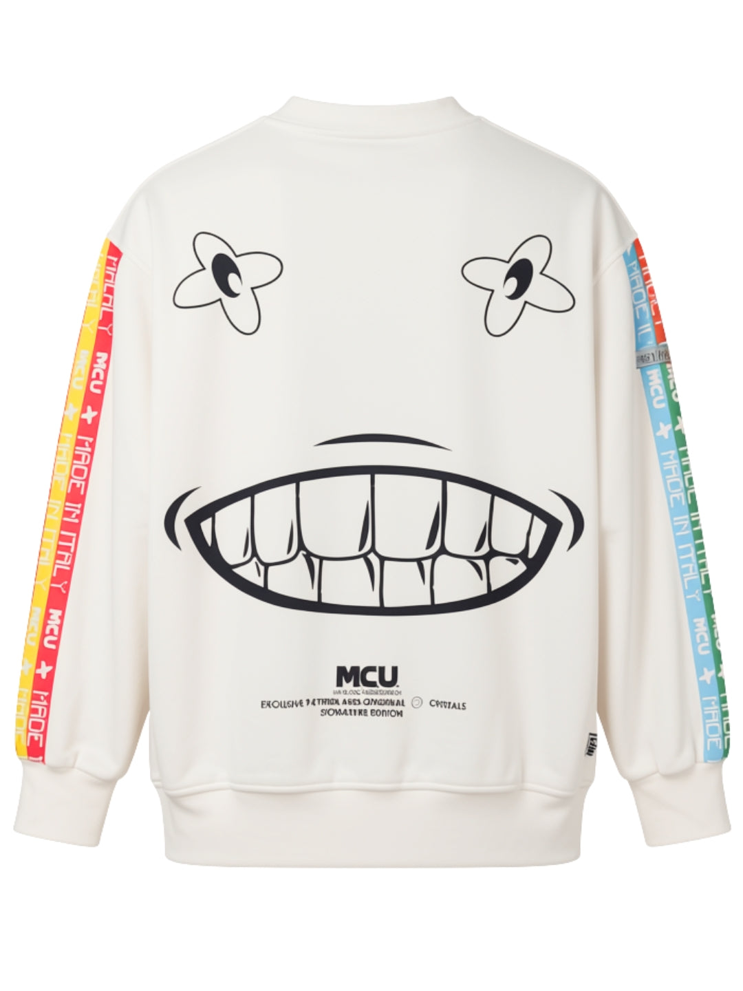 Felpa girocollo da uomo e donna con fasce loggate multicolor sui profili delle maniche MCU711F