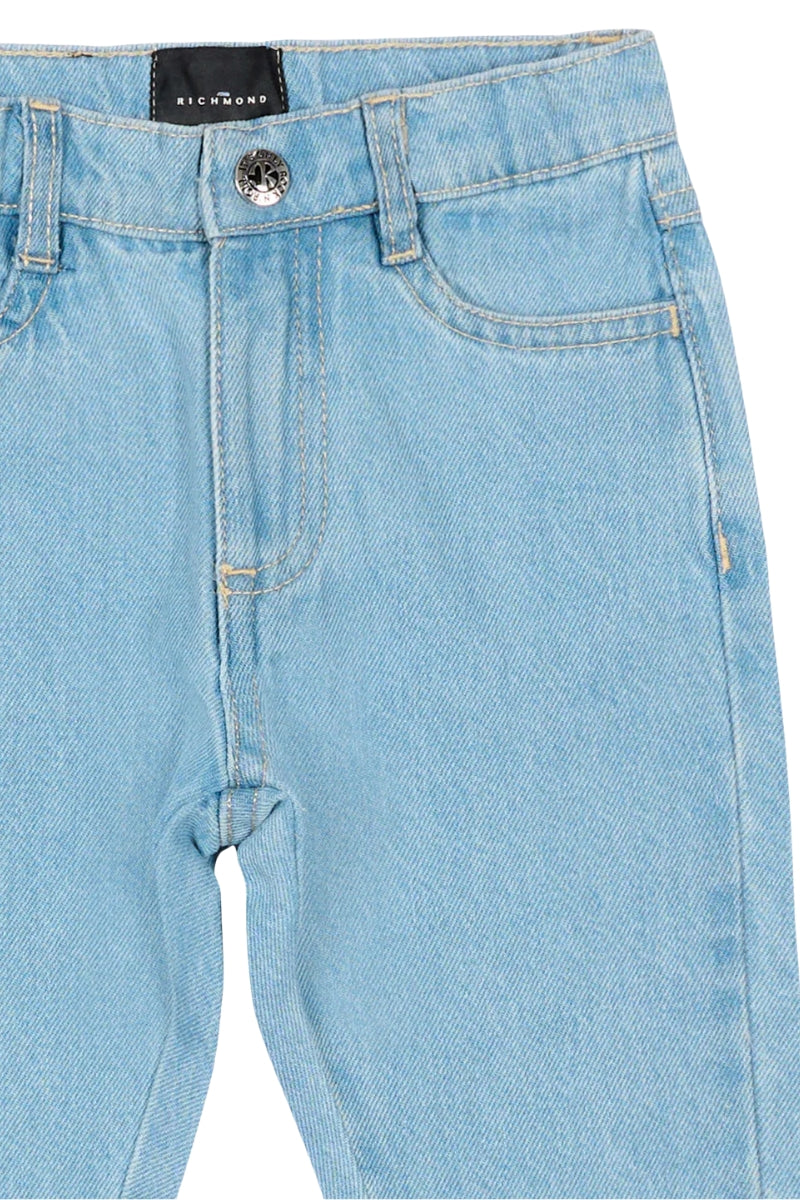 Jeans da neonato in denim chiaro con logo monogram ricamato sulla tasca posteriore RIP26024JE