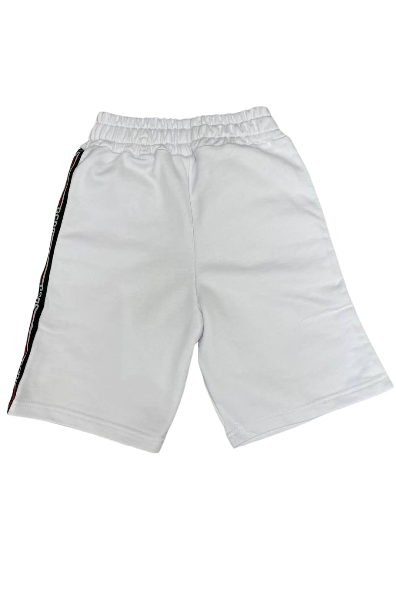 Bermuda da ragazzo e ragazza in cotone con multi logo a contrasto sui lati C1BJQL554F004