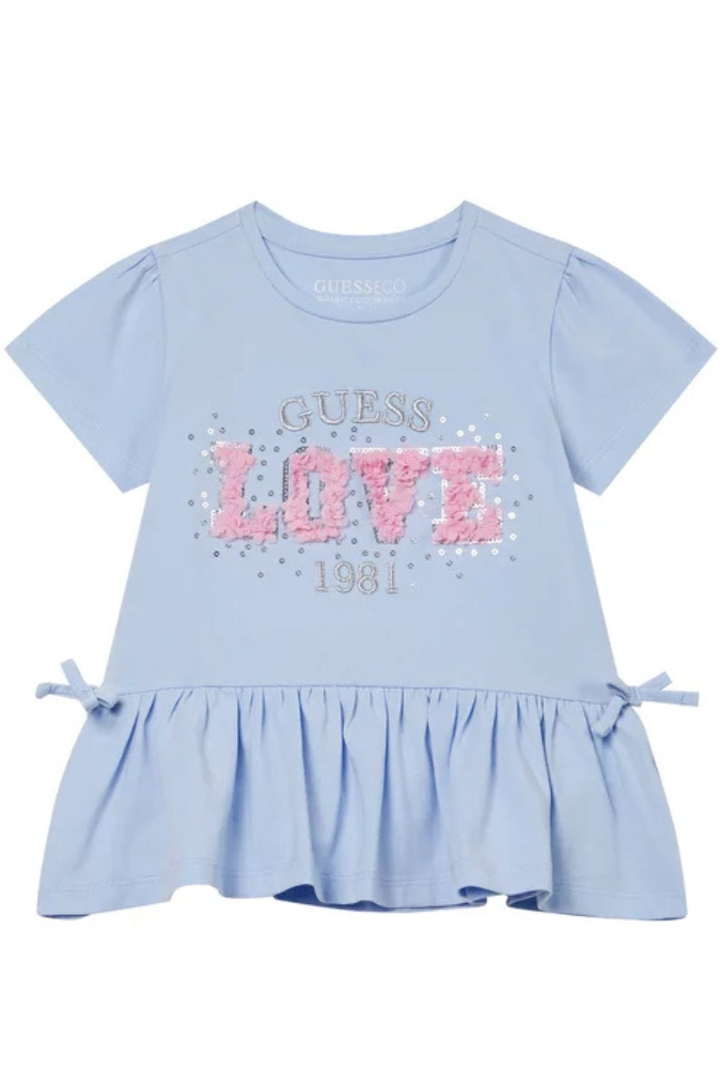T-shirt da neonata in cotone con logo lettering ricamato con tessuto arricciato in rilievo sul davanti K6RI24K6YW4