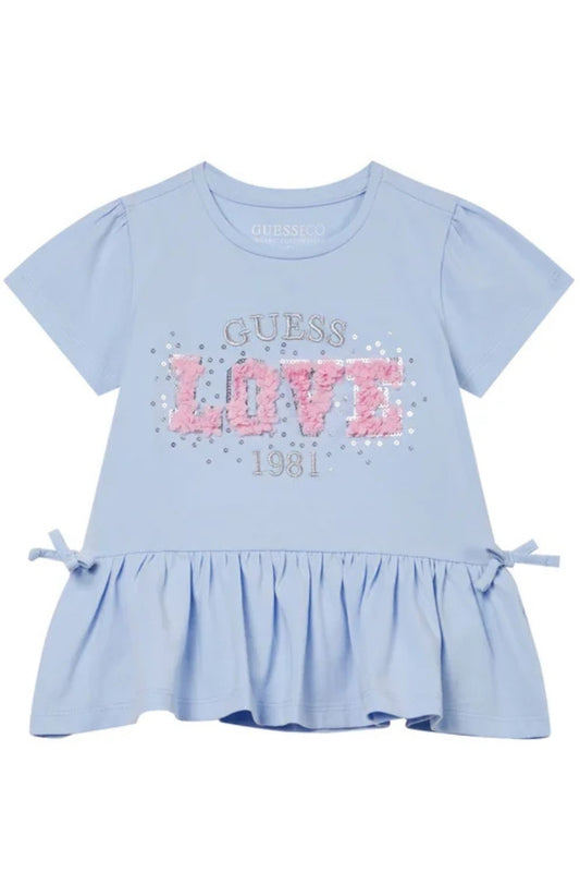 T-shirt da neonata in cotone con logo lettering ricamato con tessuto arricciato in rilievo sul davanti K6RI24K6YW4