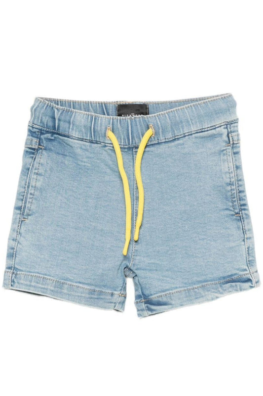 Bermuda da neonato in denim elasticizzato con maxi logo lettering stilizzato sul retro RIP26107BE