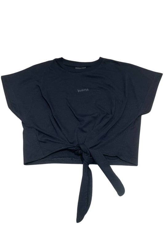 T-shirt girocollo da ragazza cropped allacciata sul fondo 26EDK58949