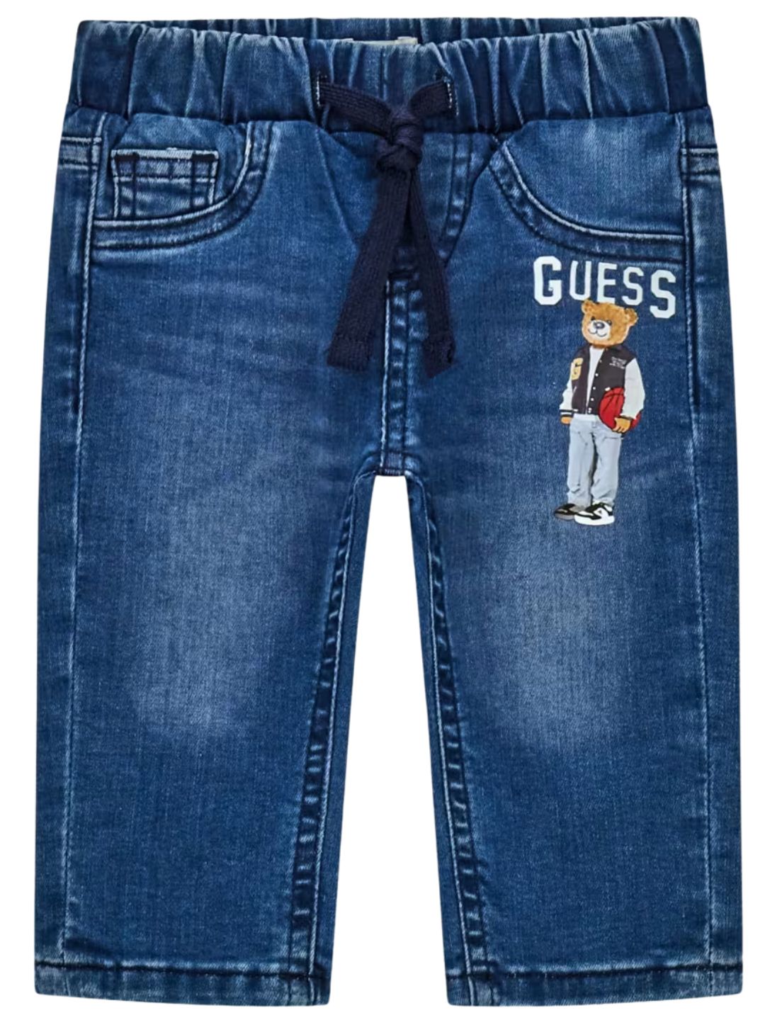 Jeans da neonato in denim con stampa loggata con orsacchiotto I6YA01D1270
