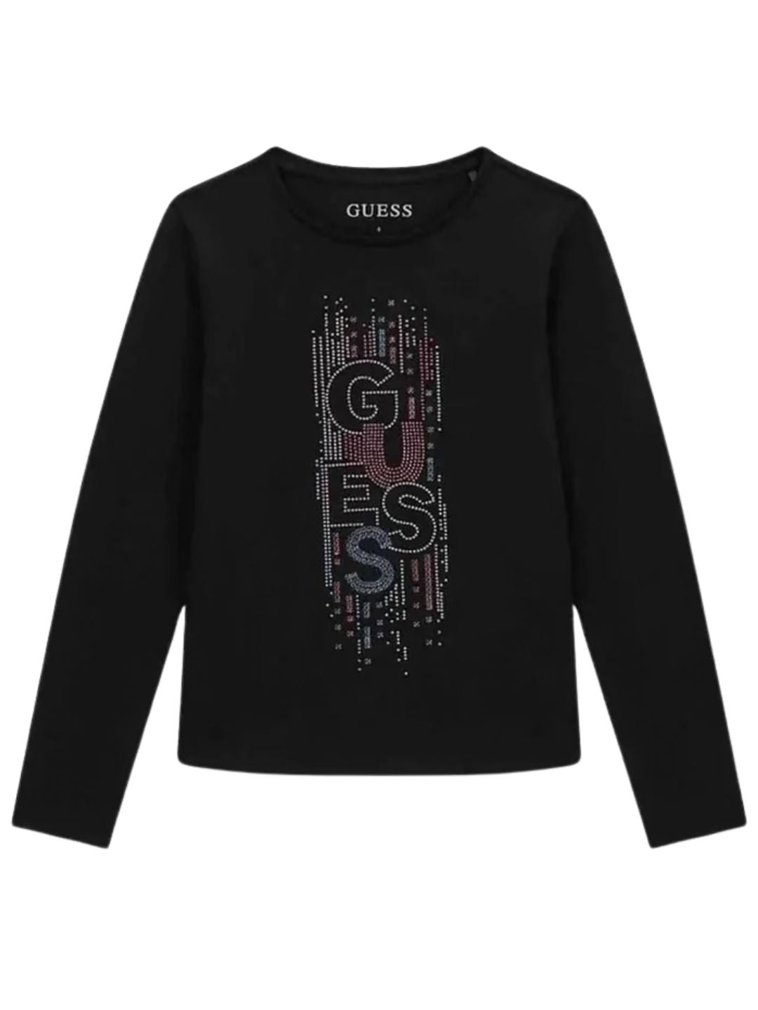 Maglia da ragazza con maxi logo lettering verticale con strass sul davanti J6YI16K3724