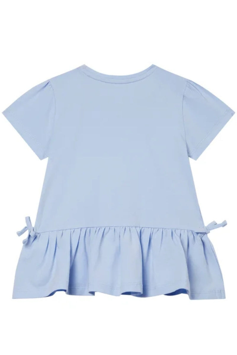 T-shirt da neonata in cotone con logo lettering ricamato con tessuto arricciato in rilievo sul davanti K6RI24K6YW4