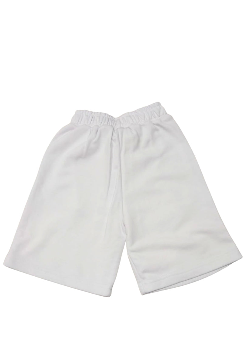 Bermuda da ragazzo in cotone con maxi triangolo stilizzato con multi logo lettering sul davanti IBSH001104