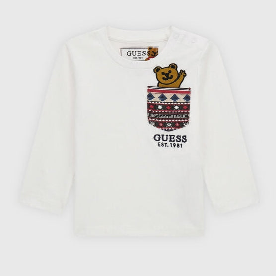 Maglia girocollo da neonato con bottoni sul retro e stampa orsacchiotto