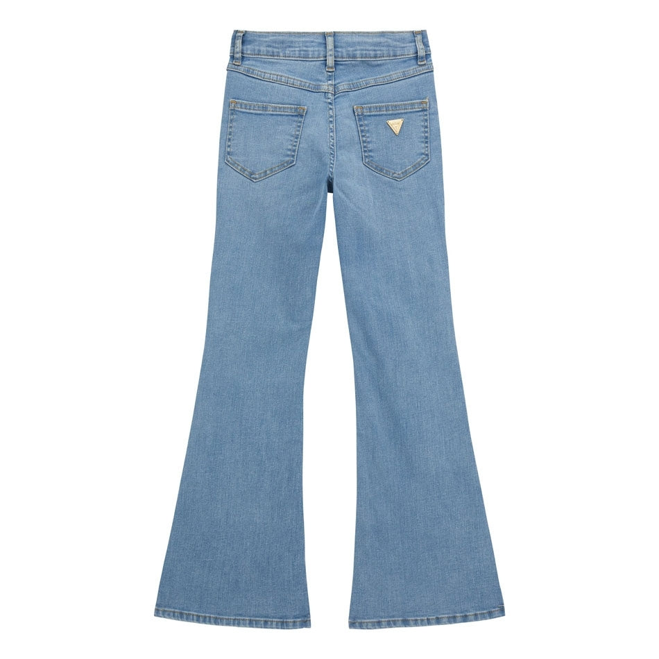 Jeans a zampa da ragazza con triangolo logato sul retro