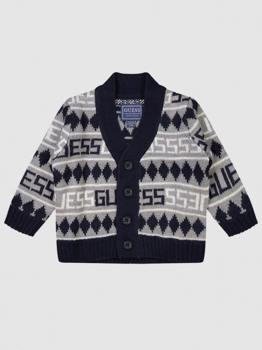 Cardigan con bottoni e fantasia con rombi