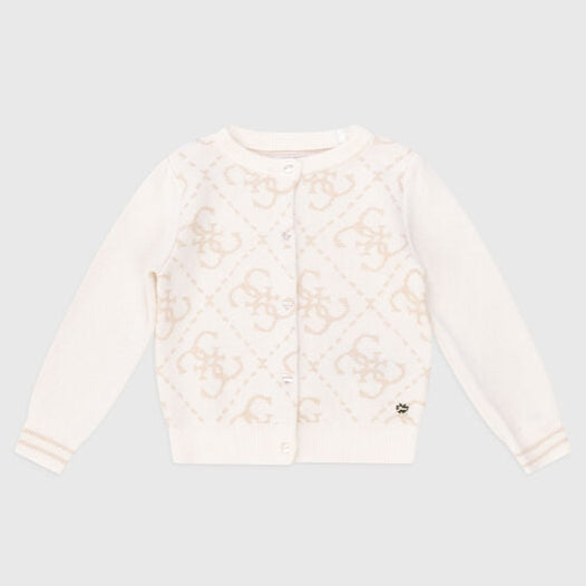 Cardigan da bambina con fantasia a rombi logo 4G all over e bottoni