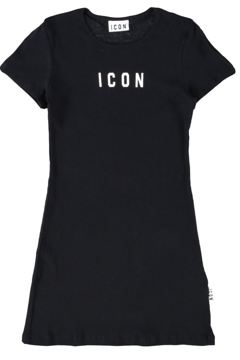 Abito da ragazza in cotone elasticizzato a costine con logo lettering IGDR001237