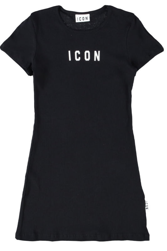 Abito da ragazza in cotone elasticizzato a costine con logo lettering IGDR001237