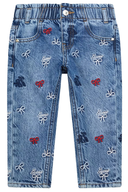 Jeans da bambina con ricami con fiocchi e logo all over K6RA03D45E0