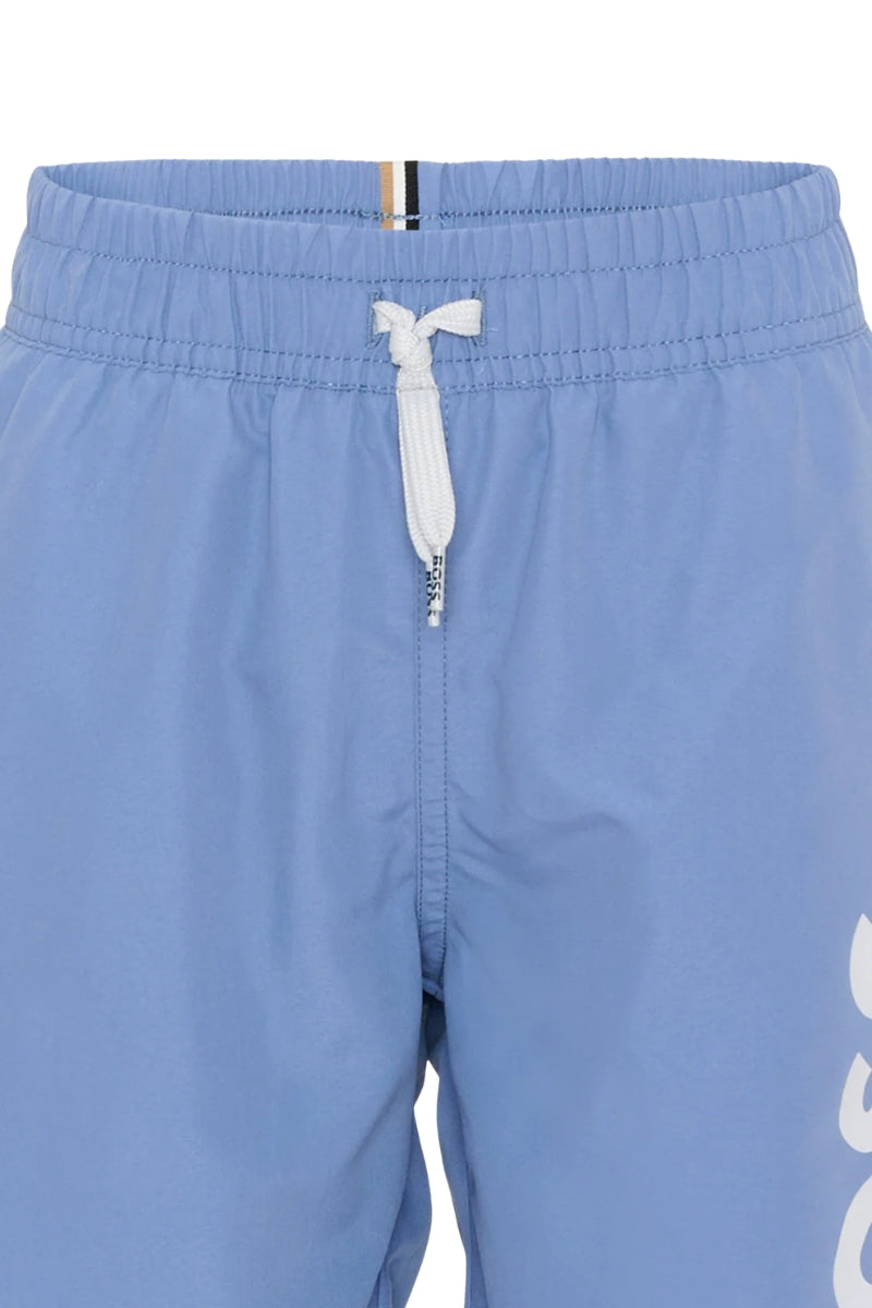 Costume da bagno da bambino e ragazzo modello boxer con logo lettering a contrasto J53171/881