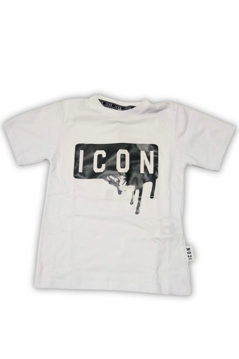 T-shirt girocollo da ragazzo con maxi stampa a contrasto colore liquid con logo lettering IBKS001097