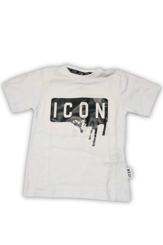 T-shirt girocollo da ragazzo con maxi stampa a contrasto colore liquid con logo lettering IBKS001097