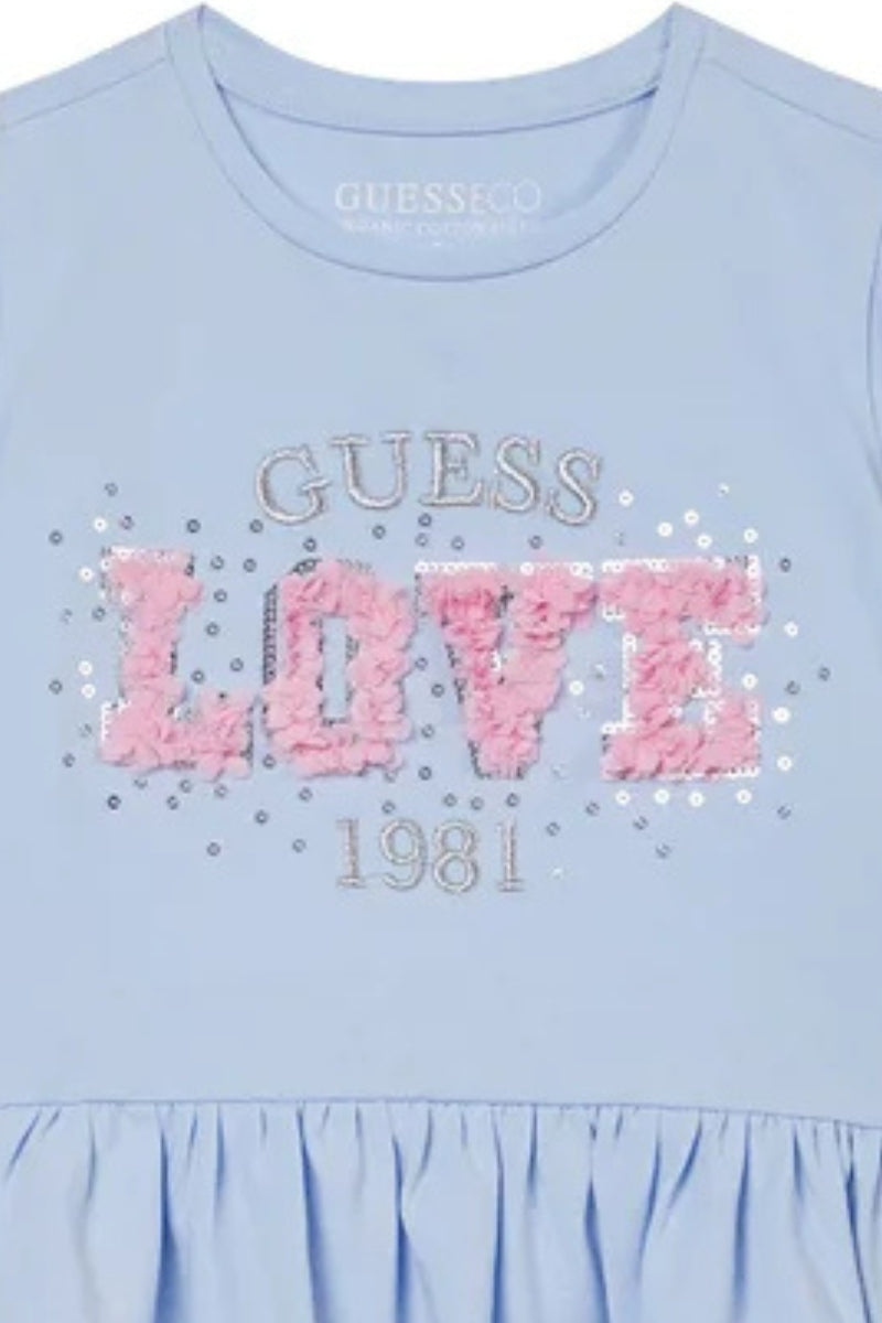 T-shirt da neonata in cotone con logo lettering ricamato con tessuto arricciato in rilievo sul davanti K6RI24K6YW4