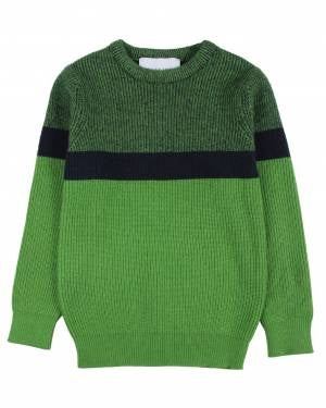 Maglione girocollo da bambino e ragazzo con fascia a contrasto sul davanti