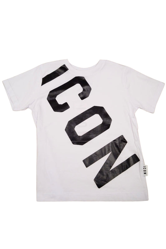 T-shirt girocollo da ragazzo con maxi logo lettering trasversale stampato sul davanti IBKS001172
