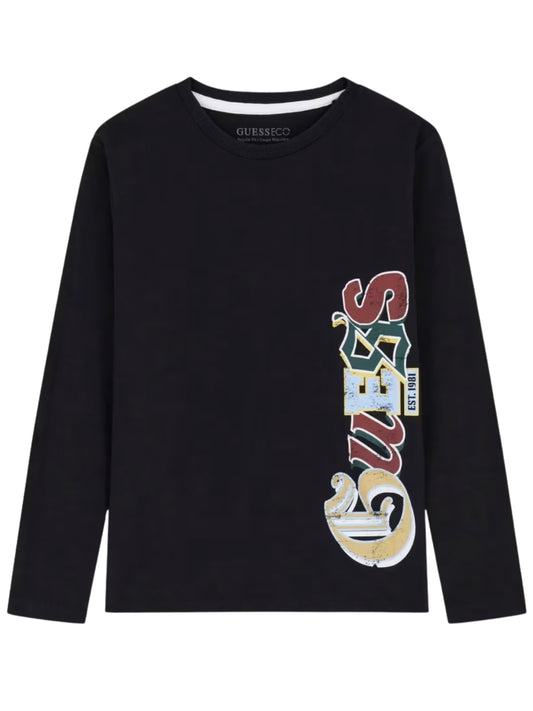 Maglia da ragazzo con maxi stampa loggata verticale a sinistra L6YI02K3703