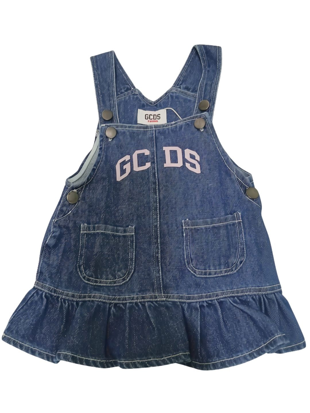 Salopette da neonata e bambina in denim con logo GC0053