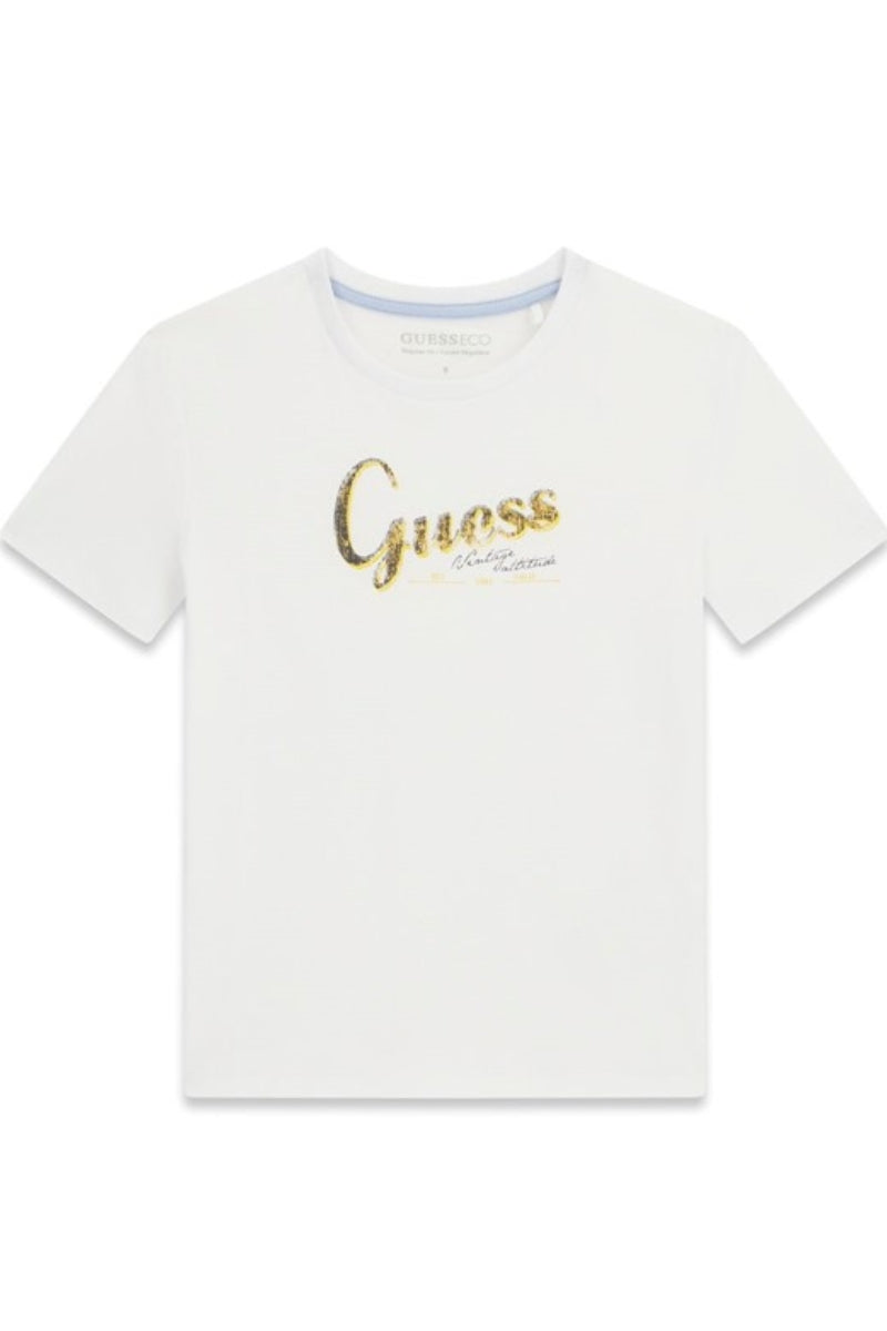 T-shirt girocollo da ragazzo con stampa logo lettering frontale L6GI01K8HM4
