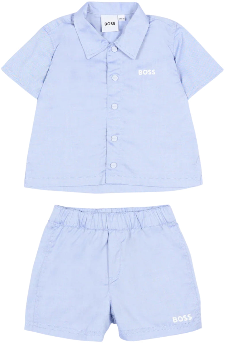 Completo due pezzi da neonato in cotone con camicia e pantaloncini J53054/813