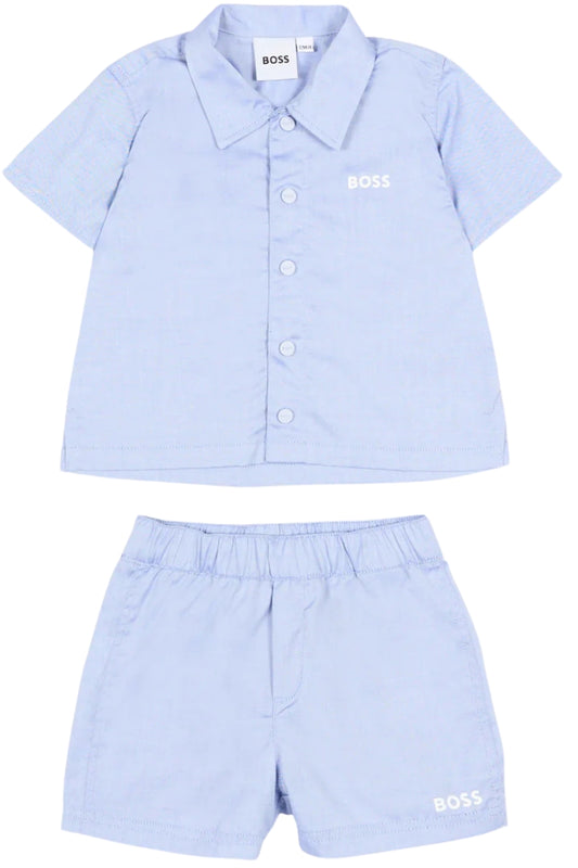 Completo due pezzi da neonato in cotone con camicia e pantaloncini J53054/813