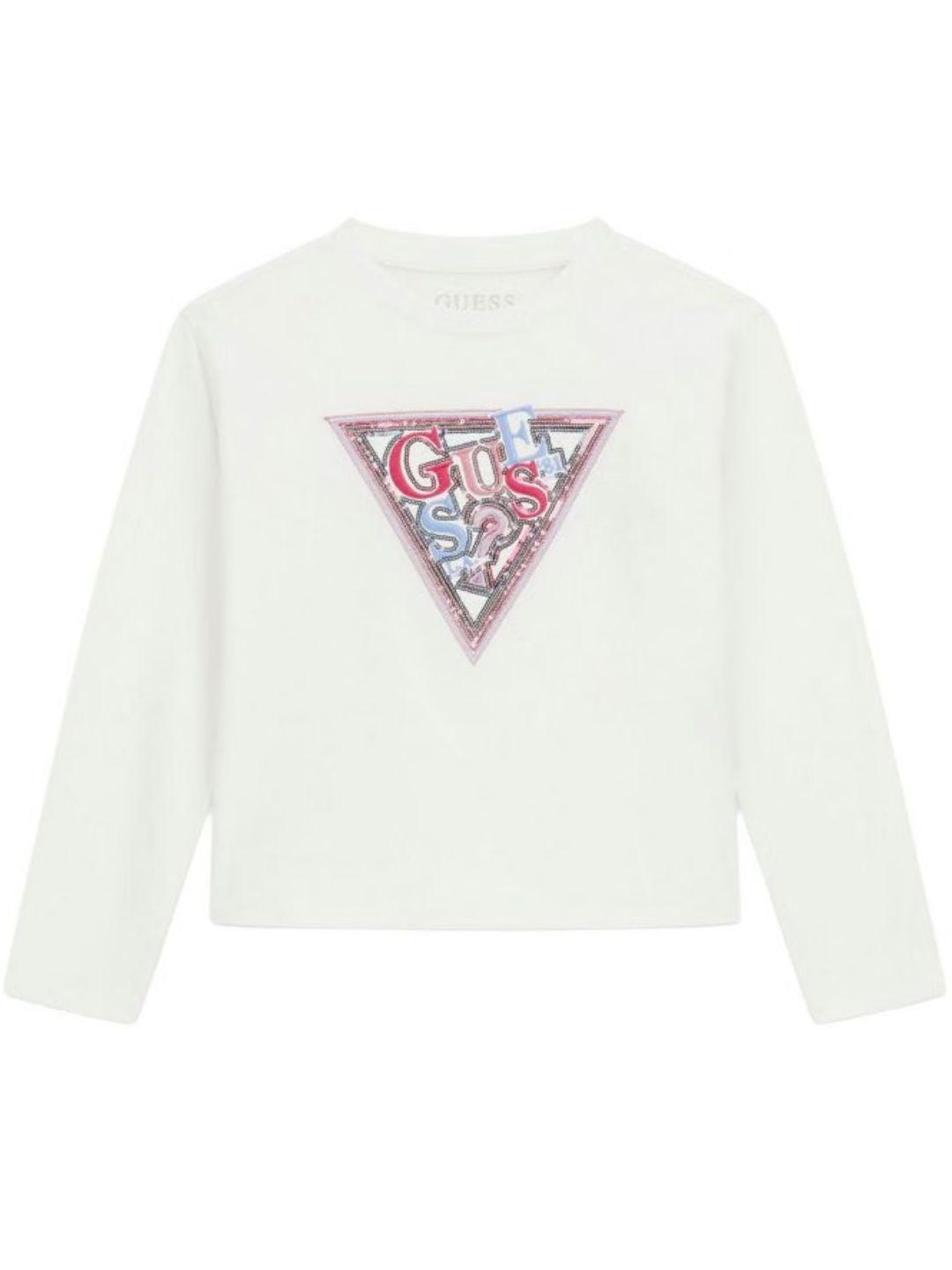Maglia da ragazza con maxi triangolo loggato con paillettes J6YI07K3704
