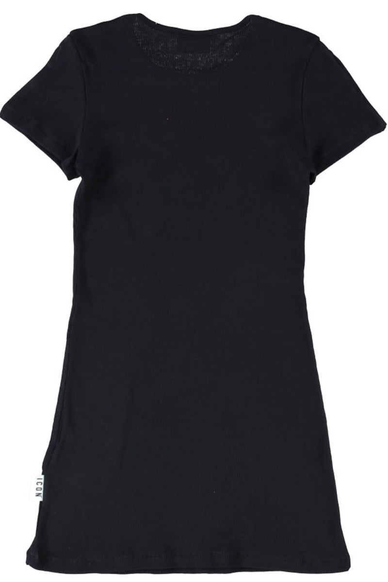 Abito da ragazza in cotone elasticizzato a costine con logo lettering IGDR001237