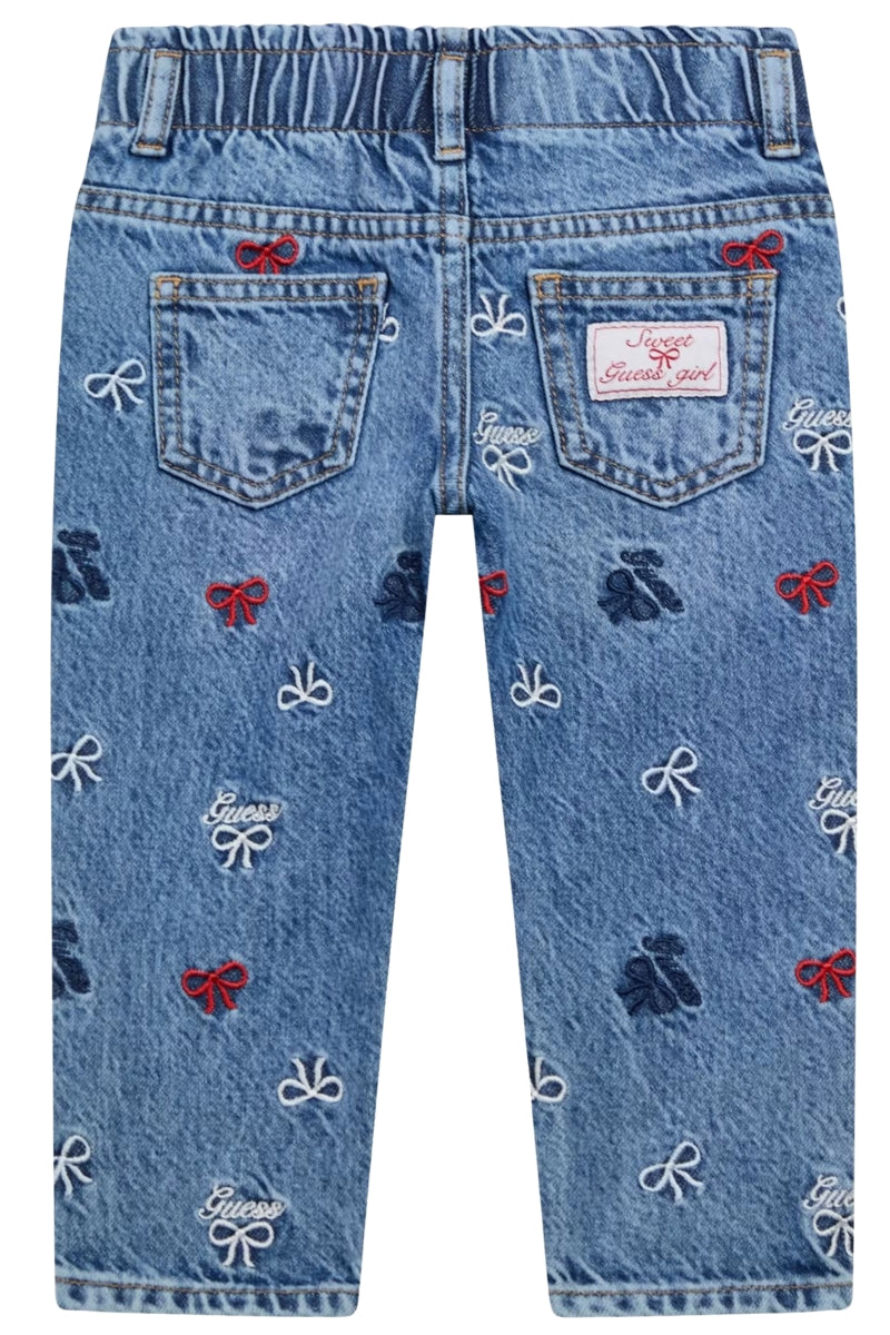 Jeans da bambina con ricami con fiocchi e logo all over K6RA03D45E0
