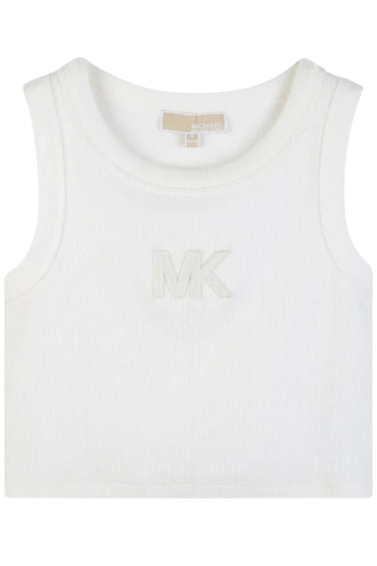 Top cropped da bambina e ragazza con logo monogram ricamato in rilievo sul davanti R30609/117