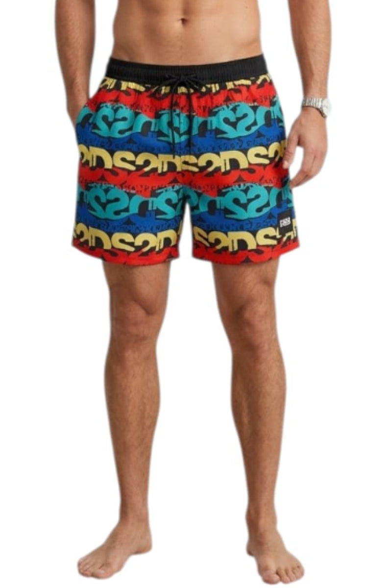 Costume da bagno da uomo modello boxer con multi logo lettering a contrasto all over SS26B15