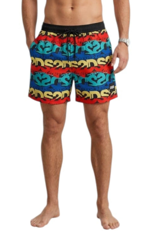 Costume da bagno da uomo modello boxer con multi logo lettering a contrasto all over SS26B15