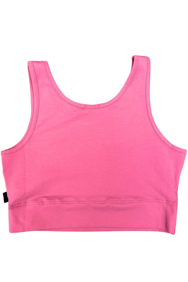 Top da ragazza in cotone elasticizzato con logo lettering stampato a contrasto colore sul davanti C1GJQG544J336