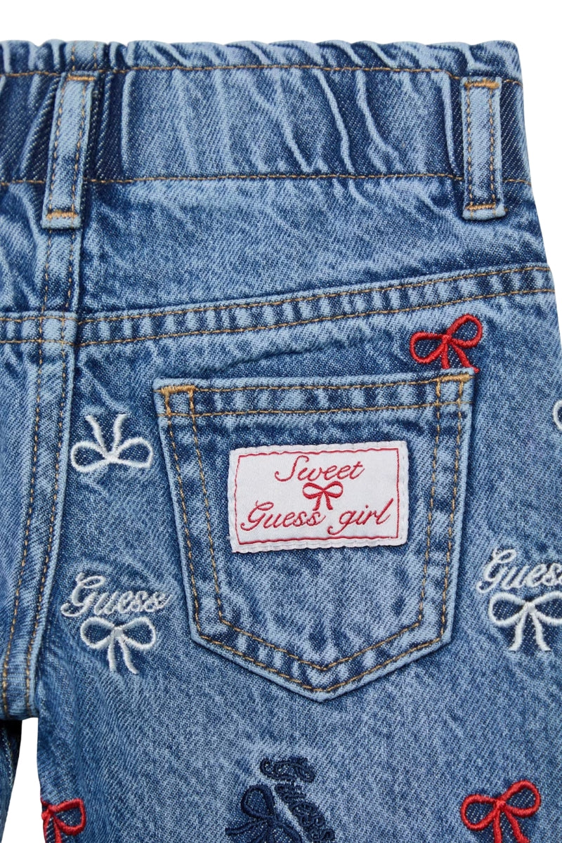 Jeans da bambina con ricami con fiocchi e logo all over K6RA03D45E0