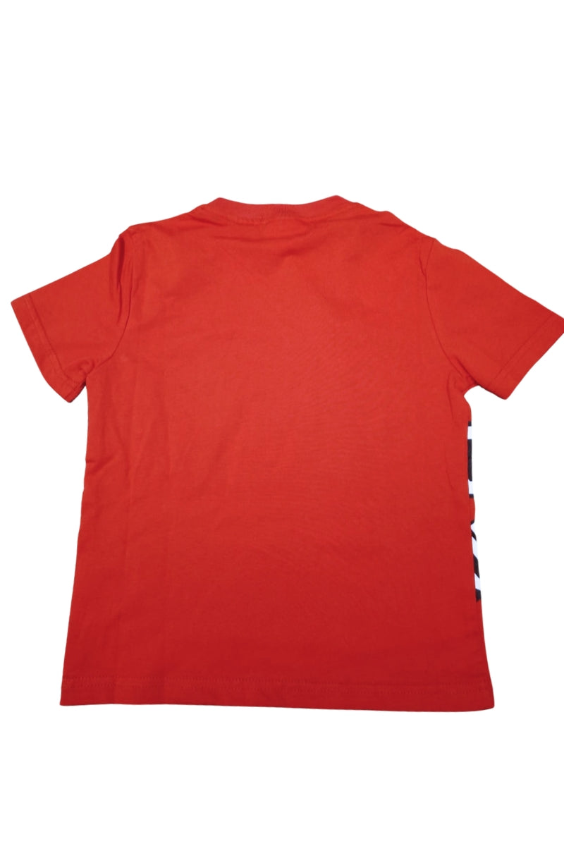 T-shirt girocollo da ragazzo con bande loggate a incrocio a contrasto colore sul davanti IBKS001002