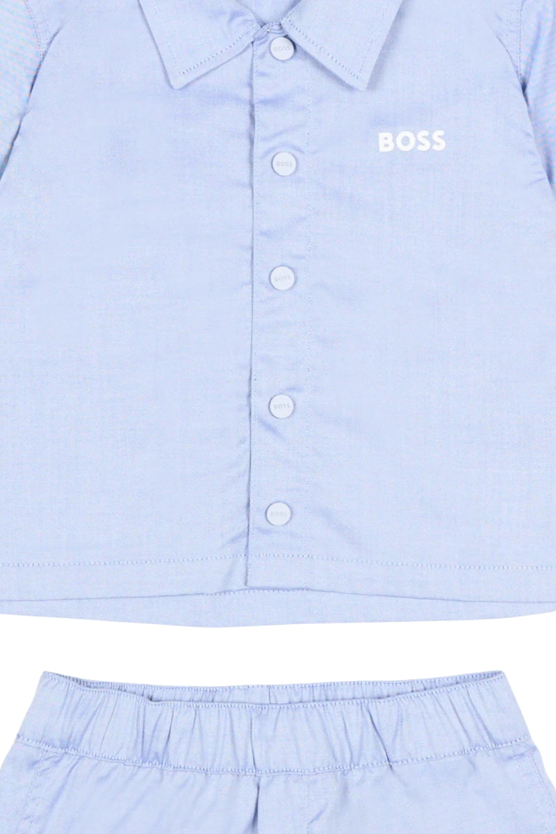 Completo due pezzi da neonato in cotone con camicia e pantaloncini J53054/813